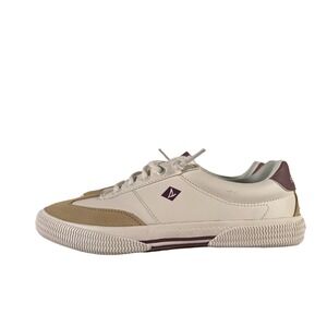Sperry Women's Pier Wave White Khaki Canvas Sneakers Size 9‎